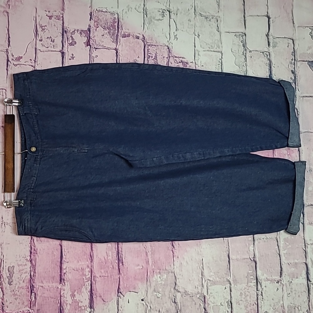 POETRY WIDE LEG CROPPED DENIM STYLE NAVY LINEN PANTS 14 NEW WITH TAGS